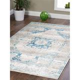 2 ft. x 3 ft. 10 in. Machine Woven Crossweave Polyester Oriental Rectangle Area Rug Ivory & Blue