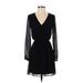 Express Casual Dress - Mini Plunge Long sleeves: Black Print Dresses - Women's Size X-Small