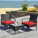 Winston Porter Jabare 3 Piece Rattan Seating Group w/ Cushions Synthetic Wicker/All - Weather Wicker/Wicker/Rattan in Red | Outdoor Furniture | Wayfair