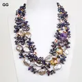 Collier de perles Keshi en cristal violet naturel collier de perles 3 brins alanding yst 227 20