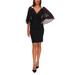 Rhinestone Accent Chiffon Sleeve Knit Minidress - Black - Chaus Dresses