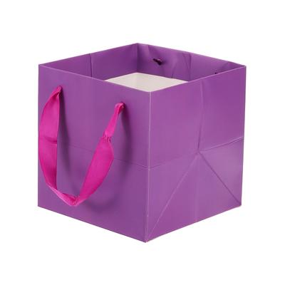 16x16x16cm Paper Bag with Handle, 12 Pack Bouquet Packaging Bag, Purple