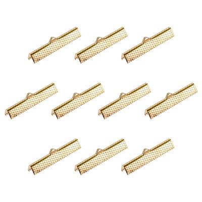 80Pcs Ribbon Crimp Clamp Ends 35mm Cord End Clasp for DIY Craft Light Golden - Light Golden