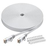 Cat6 Ethernet Cable 60 FT White BUSOHE Cat-6 Flat Computer Internet LAN Network Ethernet Patch Cable Cord Faster Than