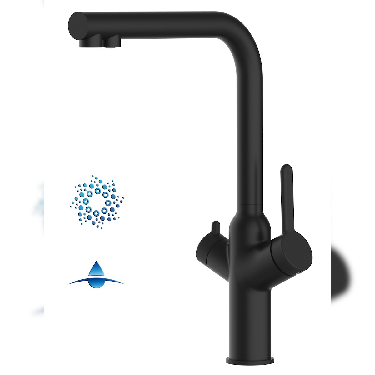 Vizio 4 Wege Wasserhahn Küchenarmatur Spültischmischer BOD, Schwarz Matt mit 360° schwenkbarem L-Auslauf Image