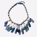 Anthropologie Jewelry | 3/$30 Anthropologie Layered Bib Necklace, Wood & Resin Beads Suede Leather Chain | Color: Blue/Pink | Size: Os