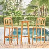 3-Piece Teak Wooden Outdoor Bar Set Wood Table Set with 2 Bar Chairs for Dining Room Backyard Patio and Balcony