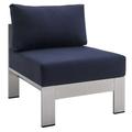 Ergode Shore Sunbrella Fabric Aluminum Outdoor Patio Armless Chair - Silver Navy