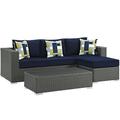 Ergode Sojourn 3 Piece Outdoor Patio Sunbrella Sectional Set - Canvas Navy