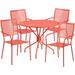 Flash Furniture Oia Commercial Grade 35.25 Round Coral Indoor-Outdoor Steel Patio Table Set with 4 Square Back Chairs