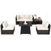 Topbuy 6-Piece Patio Furniture Set with 30 Propane Fire Pit Table Outdoor PE Wicker Conversation Set with Cushions and Tempered Glass Coffee Table Off White
