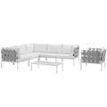 Ergode Harmony 7 Piece Outdoor Patio Aluminum Sectional Sofa Set - White White