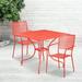 BizChair Commercial Grade 35.5 Square Coral Indoor-Outdoor Steel Patio Table Set with 2 Square Back Chairs