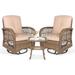 VIVIJASON 3-Piece Outdoor Conversation Bistro Set Patio Swivel Glider Rocking Chairs Rattan Furniture Sets w/ 2 Rattan Chairs Cushions Glass Top Side Table for Porch Backyard Light Brown