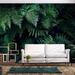 Tiptophomedecor Peel and Stick Jungle Wallpaper Wall Mural - Dark Green Fern Leaves - Removable Wall Decals