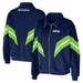 Women's WEAR by Erin Andrews College Navy Seattle Seahawks Plus Size Yarn Dye Stripe Full-Zip Jacket