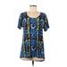 Lularoe Short Sleeve T-Shirt: Scoop Neck Covered Shoulder Blue Floral Tops - Women's Size Medium