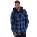 Men's Hooded Flannel Shirt Jacket (Size XXXL) Buffalo Plaid-Blue, Cotton,Polyester