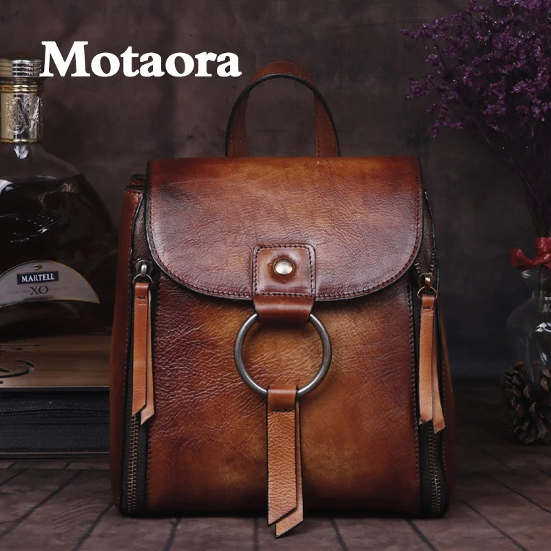 MOTAORA-Sac à dos vintage en cuir véritable pour femme, cartable en cuir de vachette, sacs de luxe initiés, nouveaux sacs à dos pour l'école, les adolescentes, les filles