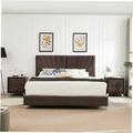 Mercer41 Bed w/ One Nightstand, Beautiful Line Stripe Cushion Headboard, Strong Wooden Slats + Metal Legs w/ Electroplate in Brown | Wayfair