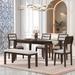6-Piece Traditional Upholstered Wood Dining Room Table Set with 4 Chairs&1 Bench for Country House City Apartment