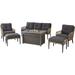 Hanover Sedona 6-Piece Fire Pit Set with Sofa, 2 Side Chairs, 2 Ottomans and 30,000 BTU Gas Fire Pit Table