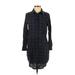Ro & De Casual Dress - Shirtdress Collared Long sleeves: Gray Checkered/Gingham Dresses - Women's Size X-Small