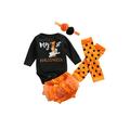 JYYYBF 0-24M 4pcs Halloween Newborn Girl Outfits Ghost Letter Long Sleeve Romper+Tulle Triangle Shorts+Leggings+Flower Headband Black Orange 12-24 Months