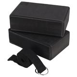 Yoga Block and Yoga Strap Set EVA Foam Soft Non- Yoga Blocks Universal Stretching and Workouts Black