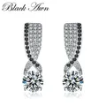 Boucles d'oreilles classiques en argent pour femmes bijoux fantaisie pierre noire et blanche