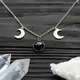 Collier Gothique Noir en Obsidienne et Agate avec Phases de Lune Pendentif Mystique et Sorcier