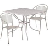 3-Piece Grey Steel Metal Outdoor Patio Furniture Set with 2 Chairs and 1 Table - 35.5''W x 35.5''D x 28.75''H