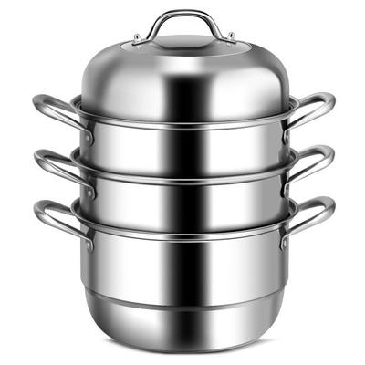 3 Tier Large Stainless Steel Steamer Cookware Set with Transparent Tempered Glass Cover