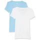 Amazon Essentials Damen Kurzärmeliges T-Shirt mit V-Ausschnitt, Schmale Passform, 2er-Pack, Weiß/Hellblau, S