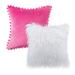 Phantoscope Designer s Choice Decorative Throw Pillow Set Fluffy Faux Fur & Pom Pom Velvet Bundle for Sofa Couch Bedroom 18 x 18 White Fur and Pink Velvet 2 Pack