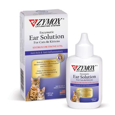 Zymox Ear Solution with 0.5% Hydrocortisone for Cat & Kitten, 1.25 fl. oz., 1.25 FZ