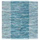 SAFAVIEH Rag Romeo Striped Fringe Cotton Area Rug Light Blue/Grey 6 x 6 Square
