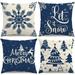 Christmas Pillow Covers 18Ã—18 Set of 4 Christmas Decorations Christmas Throw Pillow Covers Holiday Rustic Linen Christmas Pillow Case for Sofa Couch Blue Snowflake and Tree Pillow Covers