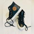 Converse Shoes | Converse Black Leather Chuck Taylor’s. With Brown Circle Chuck Taylor Patch | Color: Black | Size: 2bb