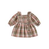 LWXQWDS Infant Toddler Baby Girls Plaid Dress Long Sleeve Ruffle A-line Dress Autumn Winter Casual Princess Dress Outfits Pink 12-18 Months