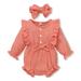 Kucnuzki Infant Girl Clothes 6 Months Infant Girl Fall-Winter Bodysuit 12 Months Infant Girl Long Sleeve Solid Color Lotus Leaf Layer Button Casual Romper Bodysuit Headband 2PCS Set Pink