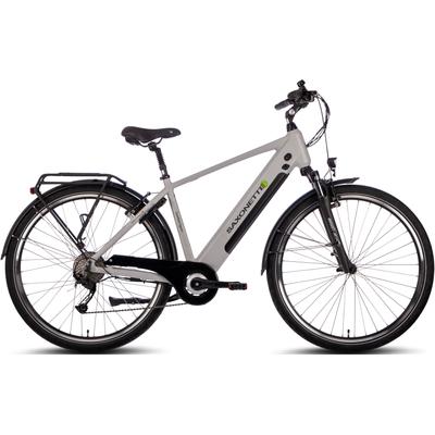 E-Bike SAXONETTE "Comfort Sport" E-Bikes Gr. 54 cm, 28 Zoll (71,12 cm), silberfarben (silberfarben matt) E-Bikes Trekking E-Bike Trapez Rahmen, integriertes Rahmenschloss