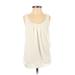 Express Sleeveless Blouse: Plunge Covered Shoulder Ivory Print Tops - Women's Size X-Small