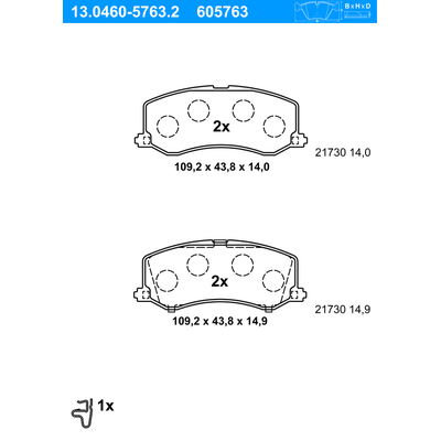 ATE Bremsbelagsatz, Scheibenbremse vorne rechts links für SUZUKI 55200-62851 55200-62850 55200-62852 13.0460-5763.2