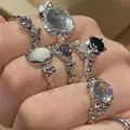 Bague Vintage en opale pour femmes Y2K anneau en pierre naturelle irrégulière ajouré Boho bijoux