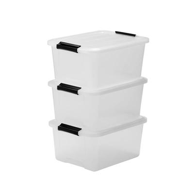 Iris Ohyama - Aufbewahrungsbox mit Deckel, 15L, 3er-Set, Transparent, Schnappverschlüsse mit Image