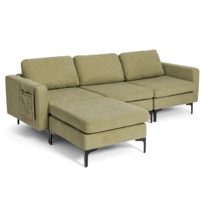 Costway Modular L-shaped Sectional Sofa with Reversible Chaise and 2 USB Ports-Green