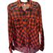 Free People Tops | Free People Plaid Open Shoulder Long Sleeve Button Down Shirt Xs | Color: Blue/Red | Size: Xs