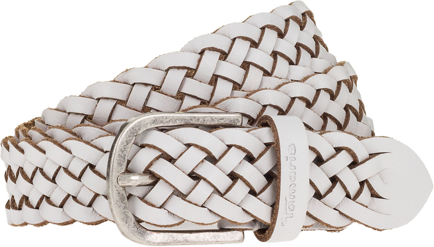 Flechtgürtel TAMARIS "Chaya Silver", Damen, Gr. 120, weiß, Rindsleder, Flechtoptik, Gürtel, individuell verstellbar Image