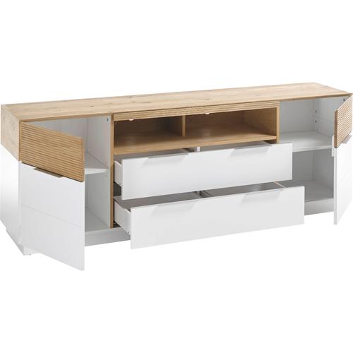 „Sideboard MCA FURNITURE „“Dubai““ Sideboards Gr. B/H/T: 182 cm x 65 cm x 40 cm, 2, weiß (weiß matt) Sideboards Matt mit Absetzungen in Eiche“